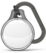 AirTag Case | Slim [1 Pack] - Floating clear AirTag cases with black carabiner against a white background.