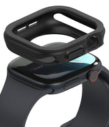 Apple Watch 11 / 10 (42mm) Case | Air Sports - Black protective case hovering above a black Apple Watch with a red dial.