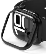 Apple Watch 11 / 10 (42mm) Cover | Bezel Styling - Glossy black protective bezel frame hovering over an Apple Watch.