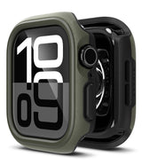 Apple Watch 11 / 10 (46mm) Case | Onyx - Olive green textured protective case partially detached from a black Apple Watch.