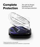 Apple Watch 12 42mm | Slim (2P) - Clear protective phone case shown floating above a black smartphone on a white background, with marketing text reading 'Complete Protection' and compatibility note for Ringke Dual Easy Pro screen protectors.