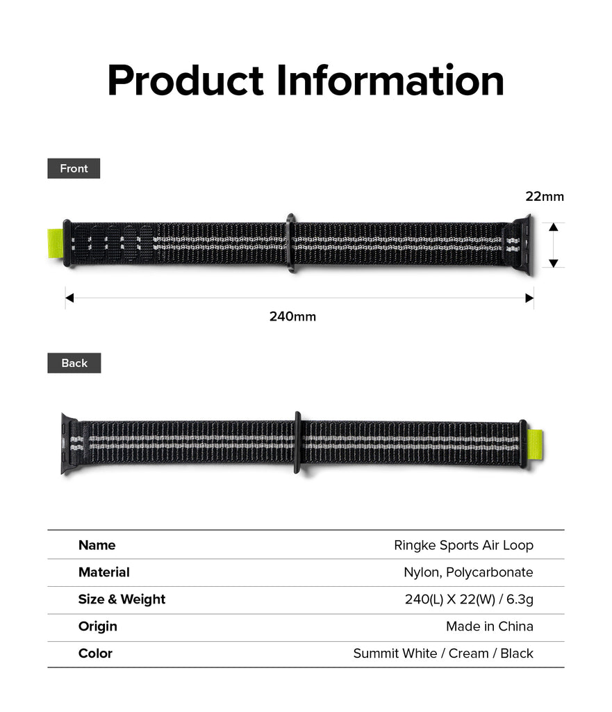 Apple Watch 41mm / 40mm / 38mm | Sports Air Loop Watch Band Black, Cream, White - Cooling sports watchband with the hook and loop fastener