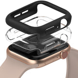 Apple Watch Series 6 / 5 / 4 / SE  (44mm) Case | Slim (2 Pack) - Apple Watch Series 6 / 5 / 4 / SE (44mm) Case | Slim (2 Pack) - Black and clear protective cases stacked above a gold watch.