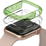 Apple Watch Series 6 / 5 / 4 / SE (40mm) Case | Slim (2 Pack) - Two transparent slim cases, one green and one clear, hovering above a gold Apple Watch.