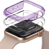 Apple Watch Series 6 / 5 / 4 / SE (40mm) Case | Slim (2 Pack) - Two transparent slim cases, one purple and one clear, stacked above a gold Apple Watch.