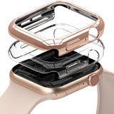 Apple Watch Series 6 / 5 / 4 / SE  (44mm) Case | Slim (2 Pack) - Apple Watch Series 6 / 5 / 4 / SE (44mm) Case | Slim (2 Pack) - Rose gold and clear protective cases stacked above watch.