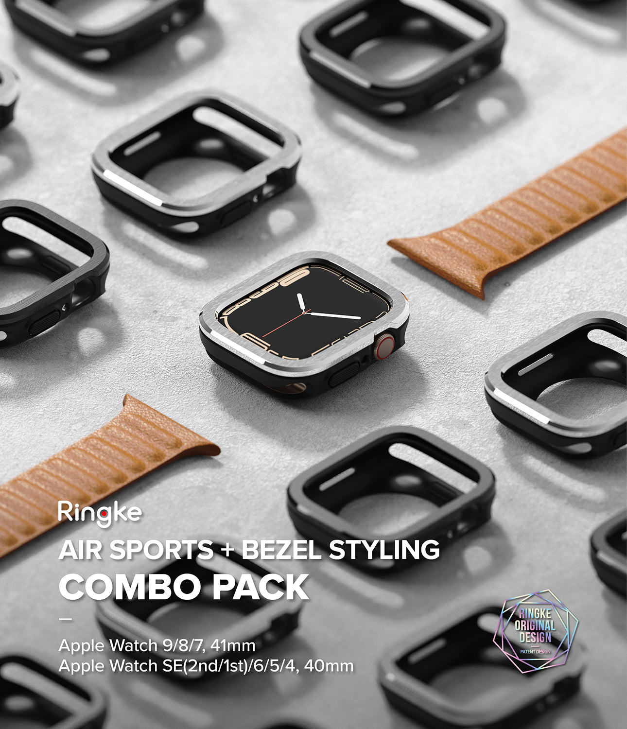 Apple Watch Series (41mm / 40mm) | Air Sports (Black) + Bezel Styling 30 (Silver)-By Ringke