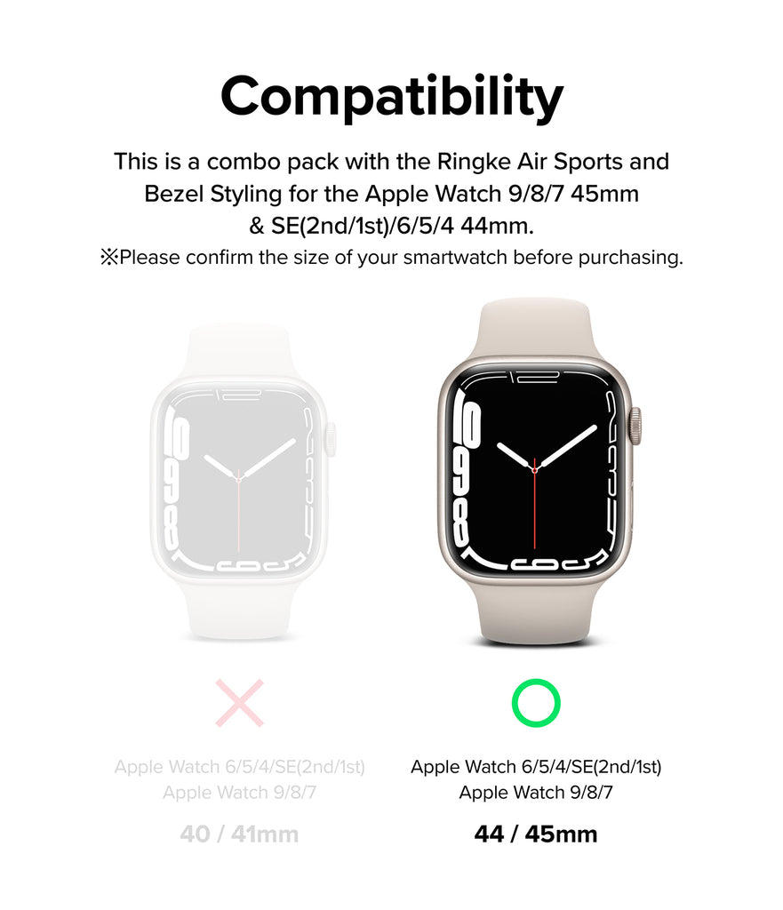 Apple Watch Series (45mm / 44mm) | Air Sports (Black) + Bezel Styling 30 (Silver)-Compatibility