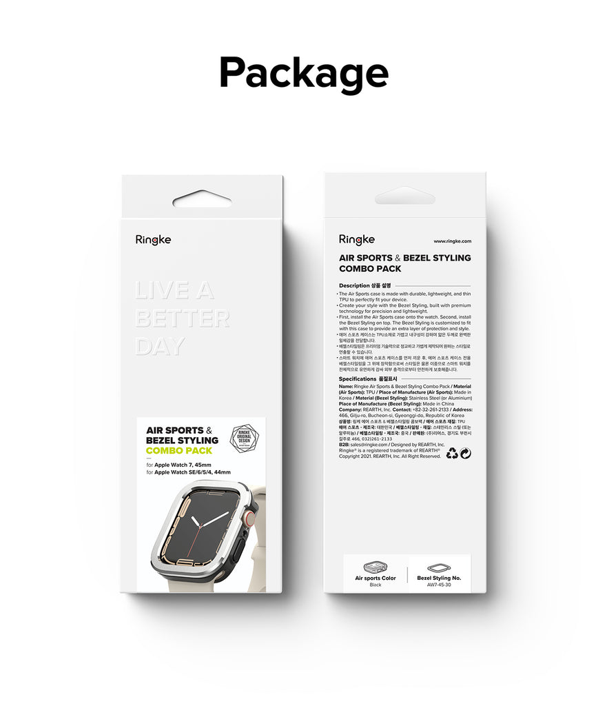 Apple Watch Series (45mm / 44mm) | Air Sports (Black) + Bezel Styling 30 (Silver)-Package
