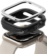 Apple Watch Series (41mm / 40mm) | Air Sports (Black) + Bezel Styling - Exploded view of a black watch case and silver bezel.