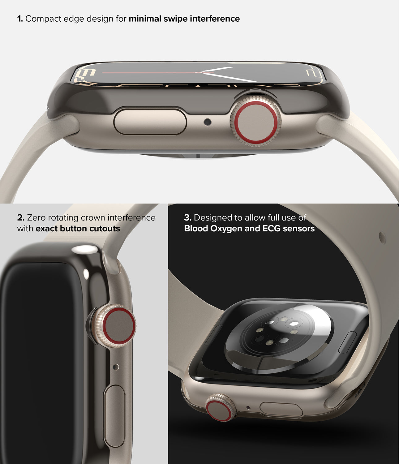 Apple Watch Series 41mm / Ringke Bezel Styling / 41-11 Graphite-Minimal Swipe Interference. Exact Button Cutouts. Blood Oxygen and ECG Sensors