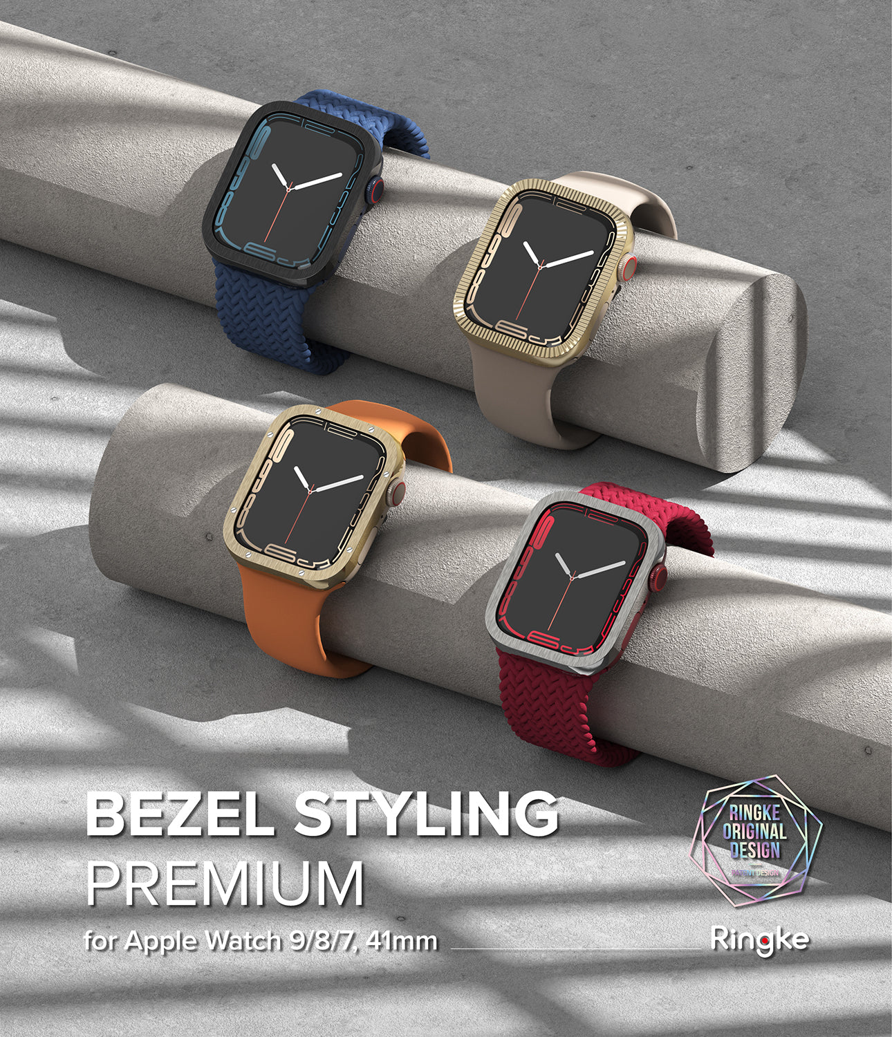 Apple Watch Series 9/8/7 (41mm) | Bezel Styling 41-50 | Hairline Silver (Plain Pattern)-Premium By Ringke