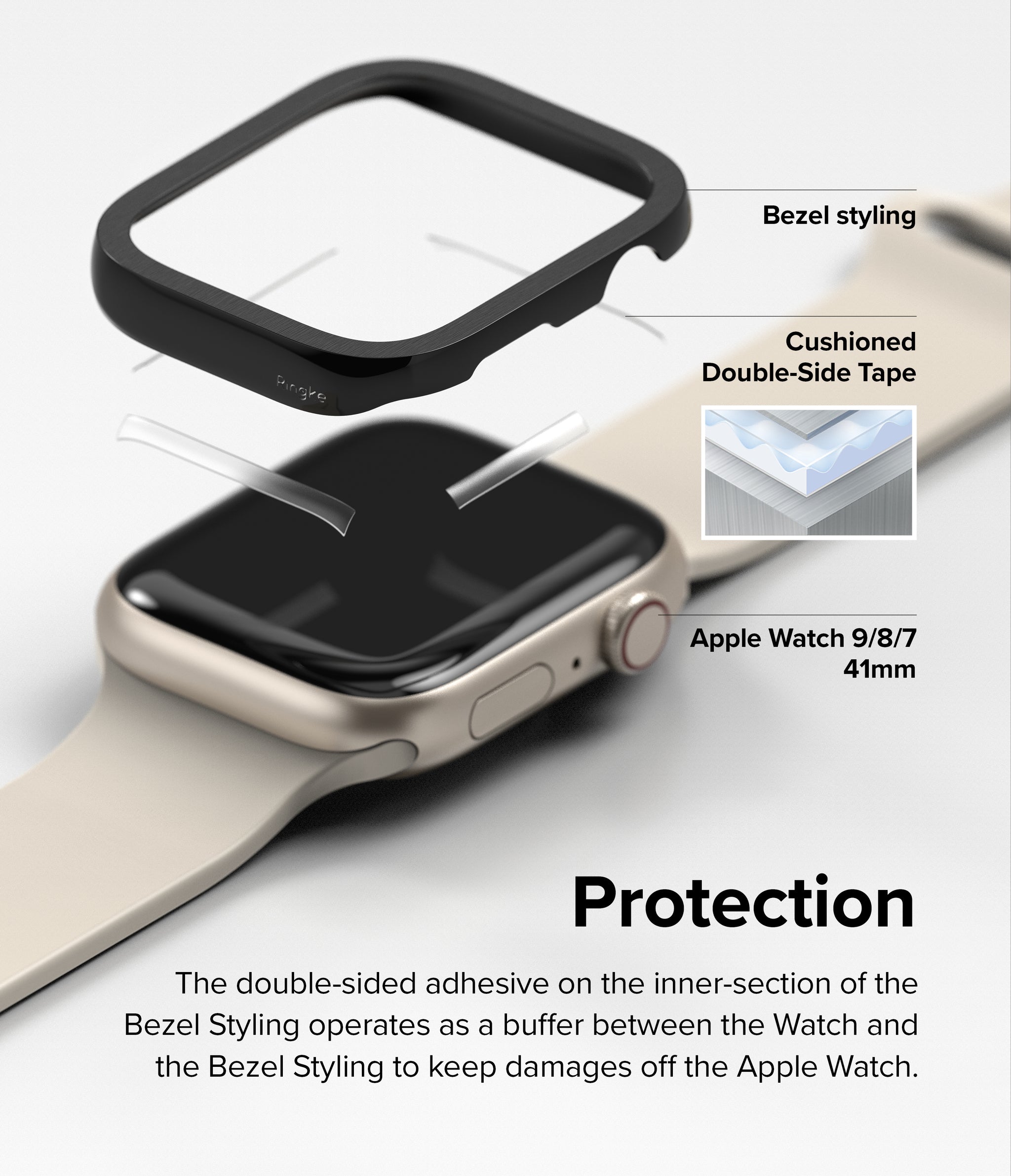 Apple Watch Series 41mm | Bezel Styling 41-51 | Hairline Black (Plain Pattern)-Protection