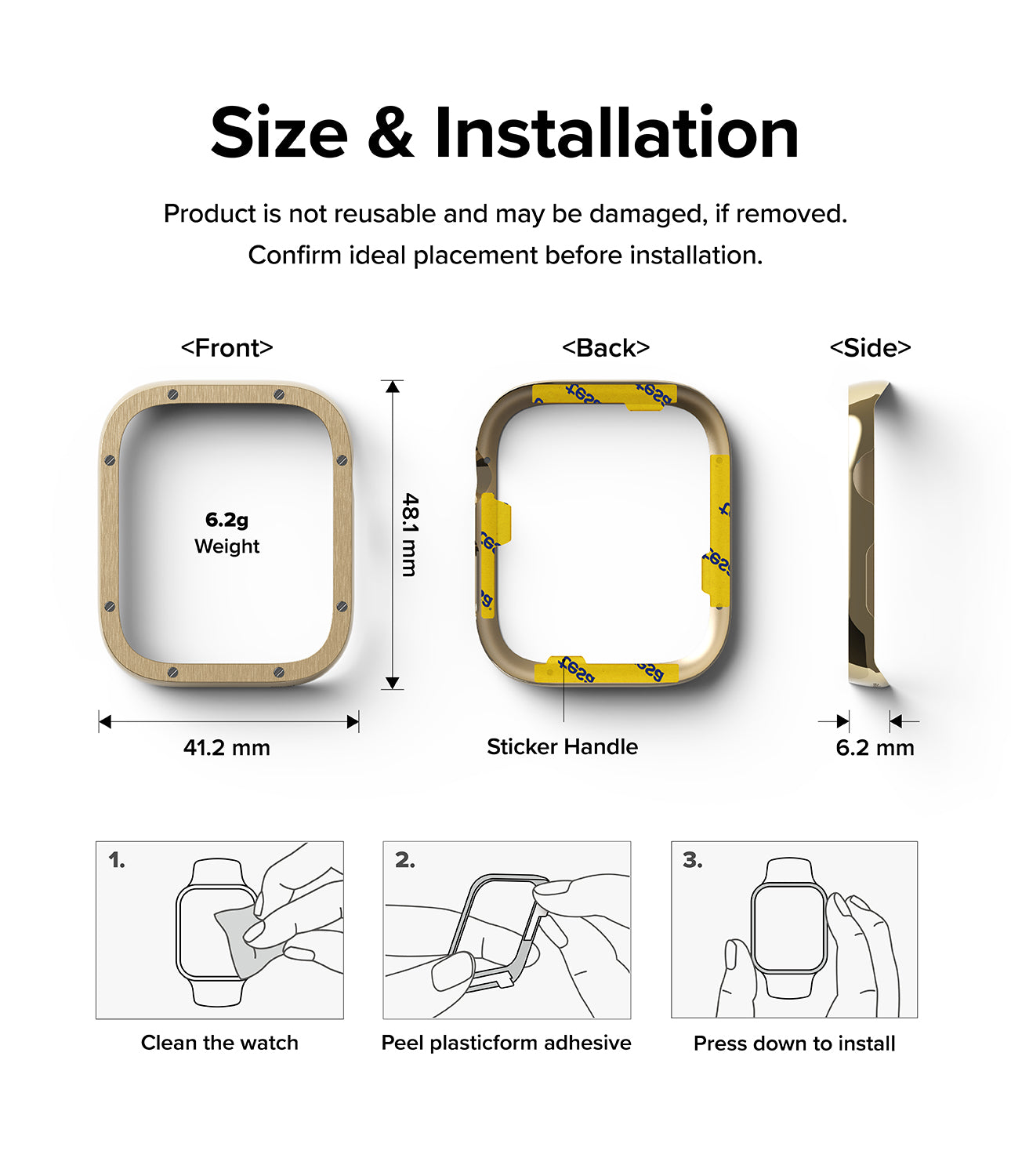 Apple Watch Series (45mm) | Bezel Styling 45-41 | Hairline Gold (Bolts Design)-Size and Installation