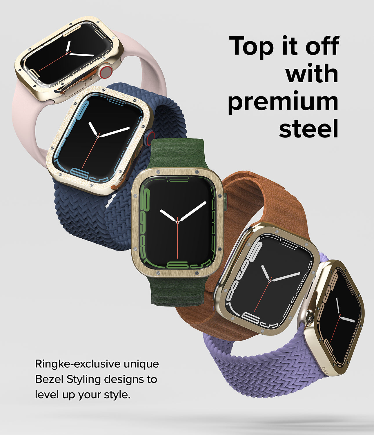 Apple Watch Series (45mm) | Bezel Styling 45-41 | Hairline Gold (Bolts Design)-Premium Steel