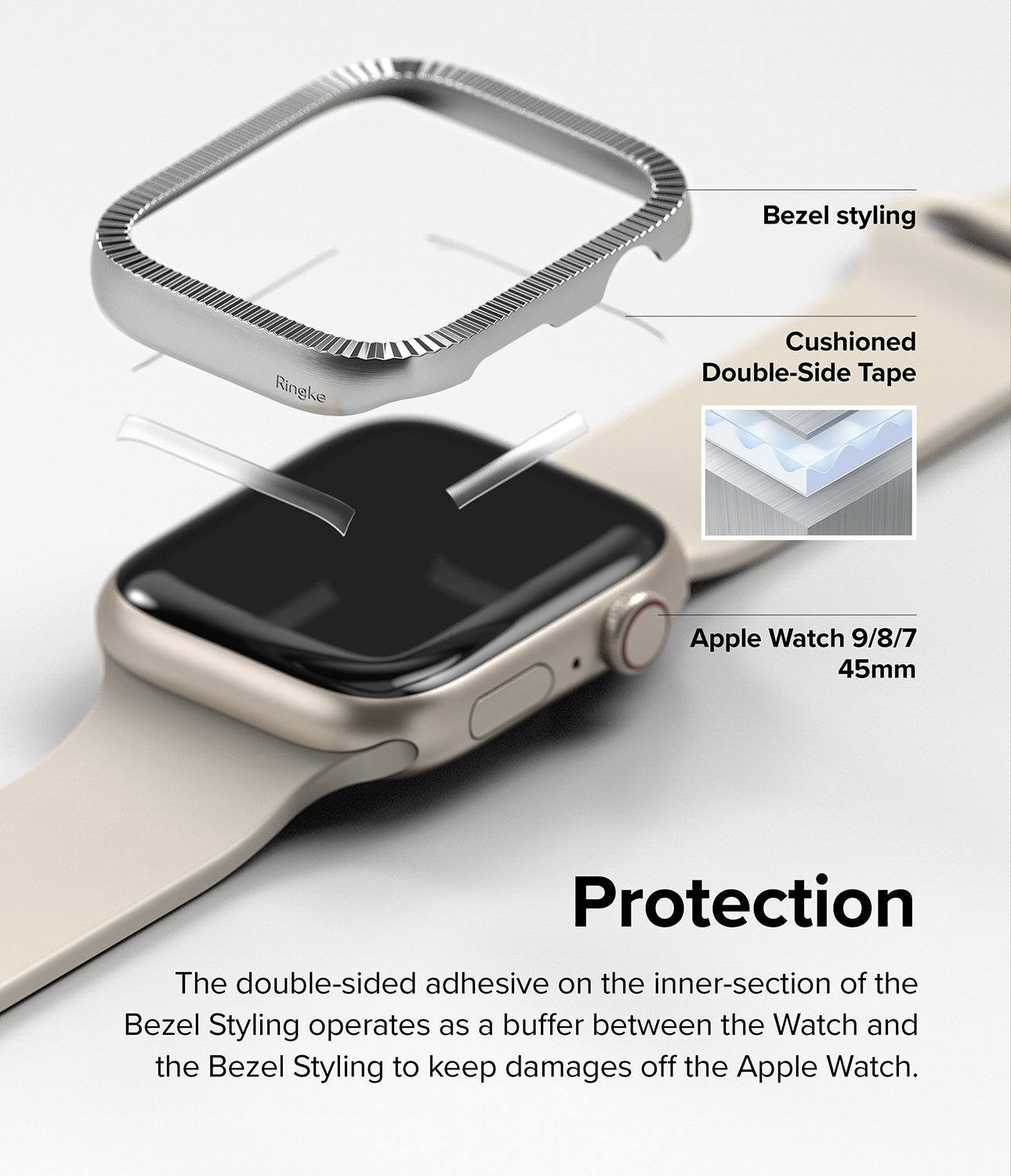 Apple Watch Series (45mm) | Bezel Styling 45-42 | Matte Curve Silver-Protection