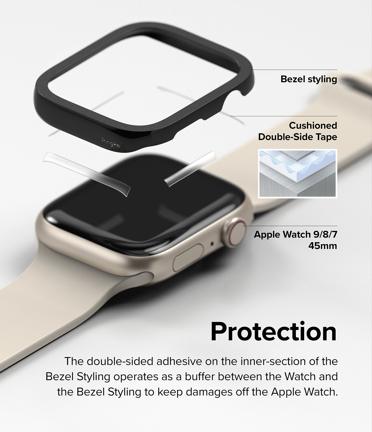 Apple Watch Series (45mm) | Bezel Styling 45-51 | Hairline Black (Plain Pattern)-Protection