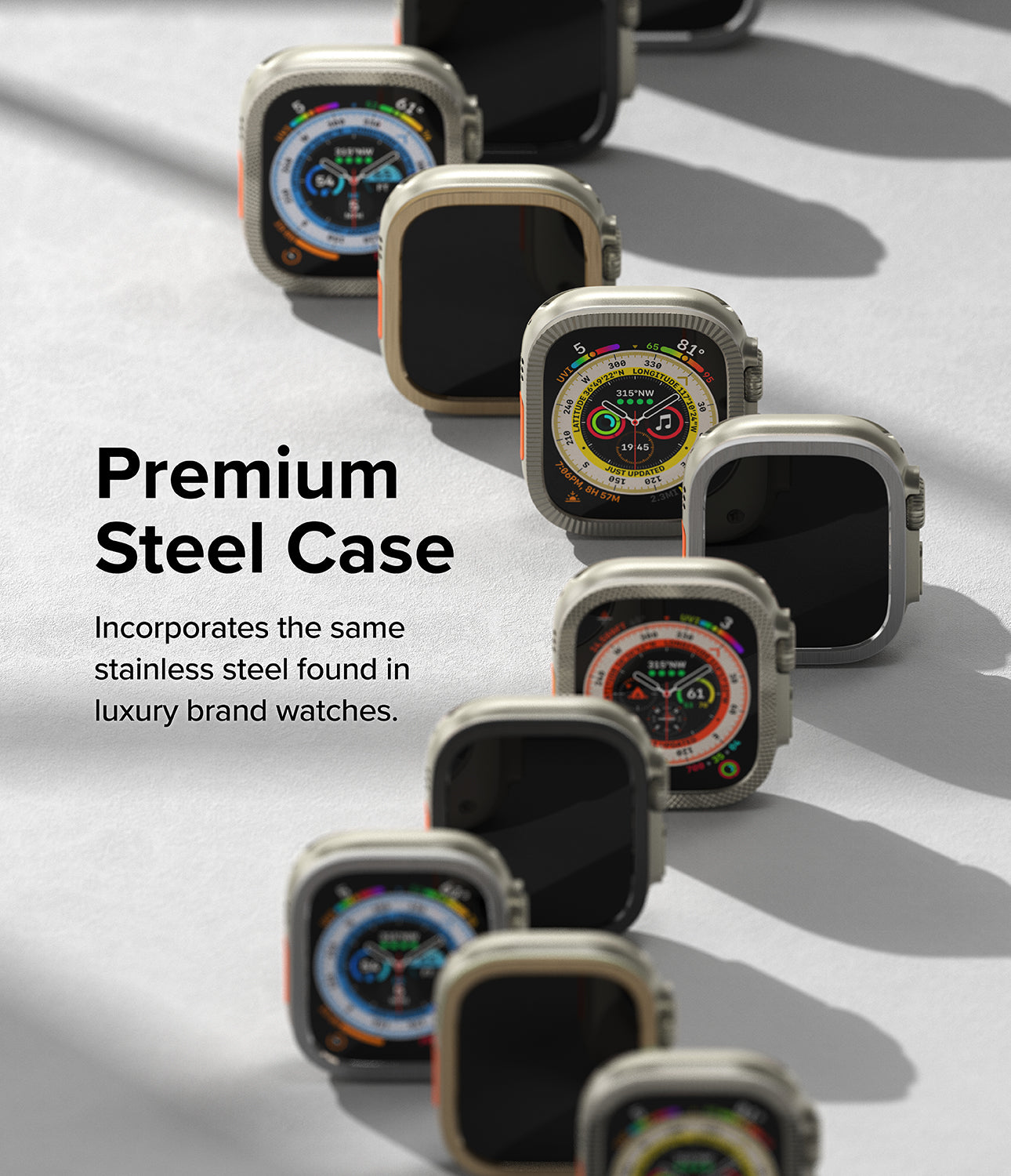 Apple Watch Ultra 2 / 1 | Glass + Bezel Styling 49-44 (ST) - Premium Steel Case. Incorporates the same stainless steel found in luxury brand watches