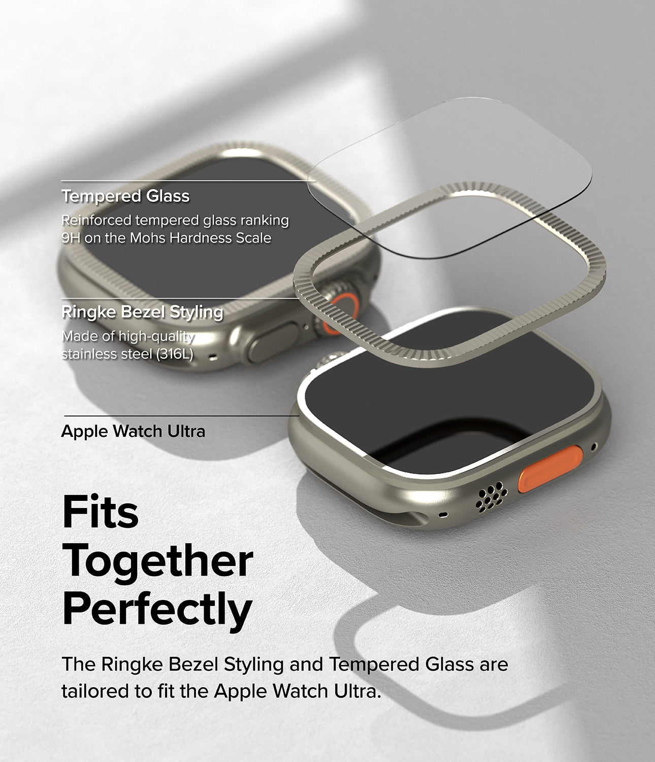 Apple Watch Ultra 2 / 1 | Glass + Bezel Styling 49-44 (ST) - Fits Together Perfectly. The Ringke Bezel Styling and Tempered Glass are tailored to fit the Apple Watch Ultra