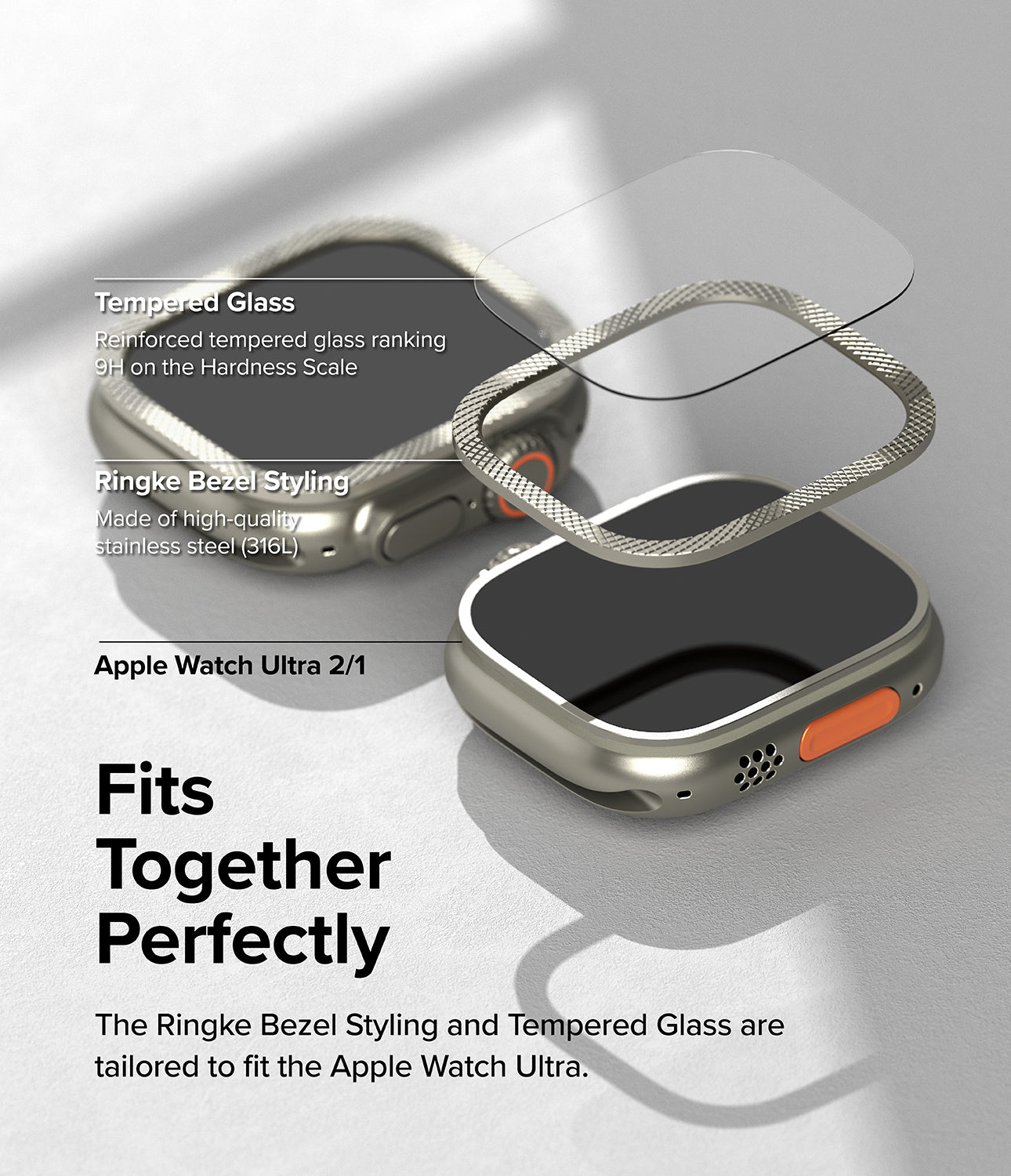 Apple Watch Ultra 2 / 1 | Glass + Bezel Styling 49-48 - Fits Together Perfectly. The Ringke Bezel Styling and Tempered Glass are tailored to fit the Apple Watch Ultra.