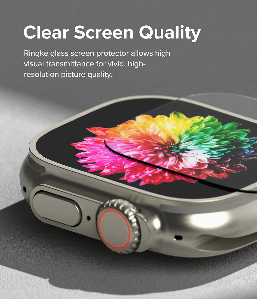 Apple Watch Ultra 2 / 1 | Glass + Bezel Styling 49-48 - Clear Screen Quality. Ringke glass screen protector allows high visual transmittance for vivid, high-resolution picture quality