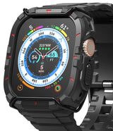 Apple Watch Ultra 3 / 2 / 1 Case + Band | Fusion-X Guard - Rugged black protective watch case on a rocky surface.