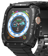 Apple Watch Ultra 3 / 2 / 1 Case + Band | Fusion-X Guard - Rugged black protective case on Apple Watch Ultra on rock.