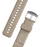Watch Lug 20mm | Rubber One Bold Band - Design - Watch Lug 20mm | Rubber One Bold Band - Tan watch strap with white topographic map lines and a silver metal buckle.