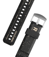 Watch Lug 20mm | Rubber One Bold Band - Design - Watch Lug 20mm | Rubber One Bold Band - Black watch strap with beige speckles, metal buckle, and printed text details.