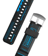 Watch Lug 20mm | Rubber One Bold Band - Design - Watch Lug 20mm | Rubber One Bold Band - Black watch strap with blue "Caution High Surf" and "Danger" warning graphics.