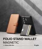 [Combo] Galaxy S26 Ultra | Folio Stand Wallet Magnetic + Onyx Magnetic - Brown folio case and black magnetic card holder.