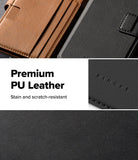 [Combo] Galaxy S26 Ultra | Folio Stand Wallet Magnetic + Onyx Magnetic - Close-up of tan and black PU leather phone cases.