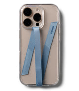 Band Strap - A clear phone case with a blue fabric strap attached, featuring the Ringke logo printed on the ribbon.