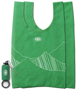 Day-Me Bag - Green reusable tote with white mountain line art and Ringke logo, shown unfolded and as a rolled pouch.