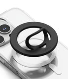 Dual Magnetic Silicone Ring - Black silicone ring holder with a flexible loop attached to a clear phone case.