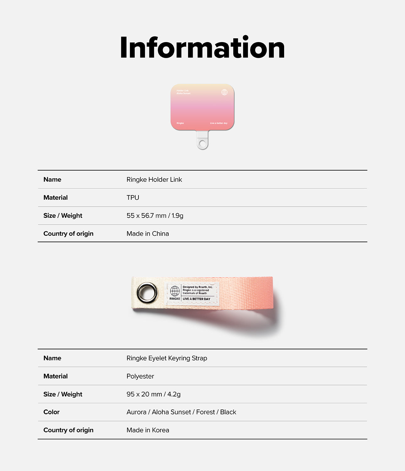 Holder Link Eyelet Keyring - Product information sheet for Ringke Holder Link and Eyelet Keyring Strap with specifications.