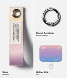 Holder Link Eyelet Keyring - A polyester strap, round aluminum carabiner, and TPU holder link with an aurora gradient.
