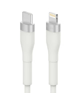 Ringke Fast Charging Pastel Cable - C Type-Lightning - Ringke Fast Charging Pastel Cable - White USB-C to Lightning cable with silver metallic connectors against a white background.