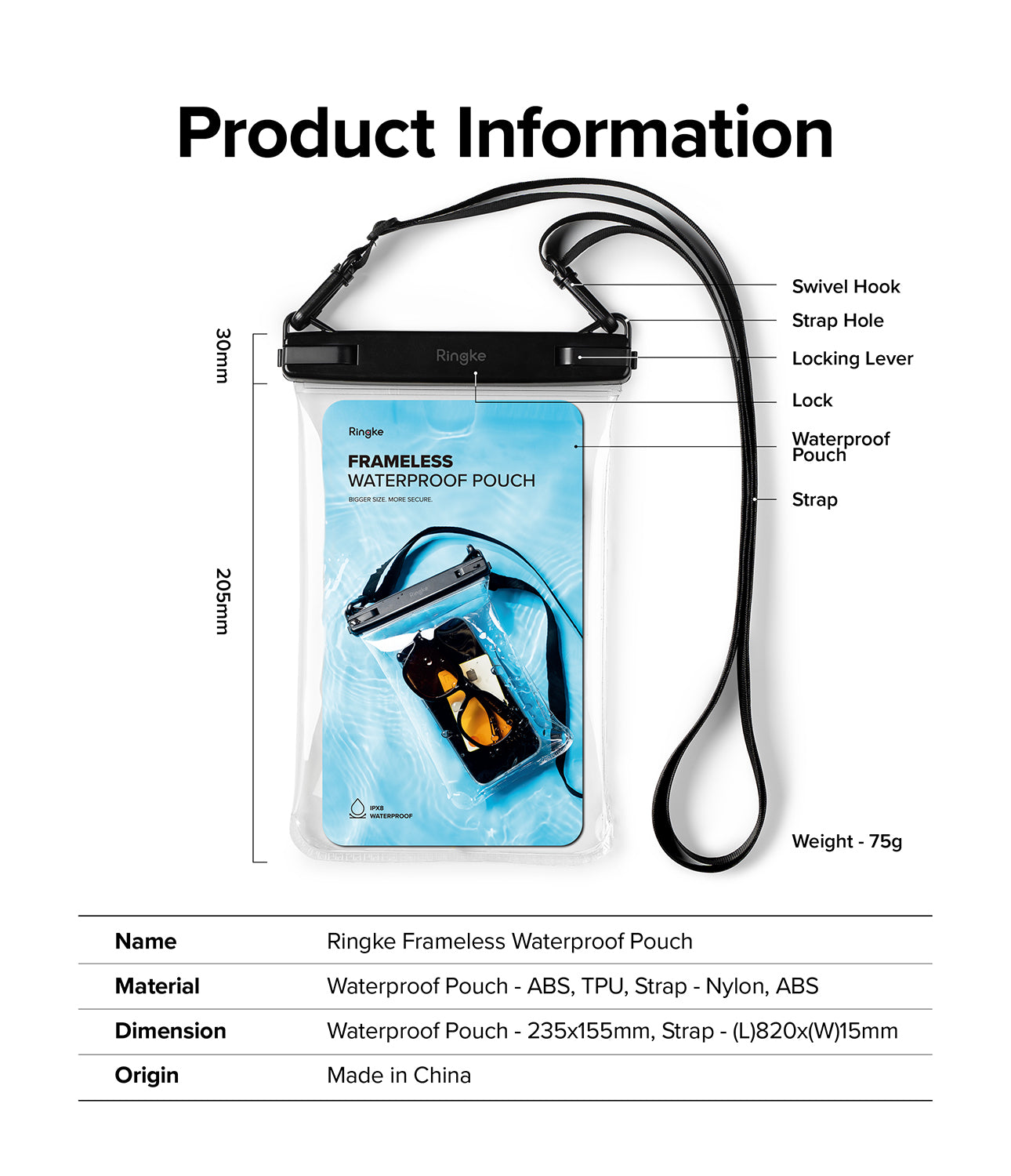 Ringke Waterproof Pouch Case | Frameless - One Touch Lock - tight seal to prevent water leakage - Large storage capacity