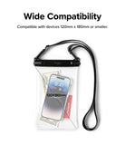 Palm Leaves / Banana Floating Strap & Frameless Waterproof Pouch | Clear phone pouch with strap, displaying smartphone inside, on a white background.
