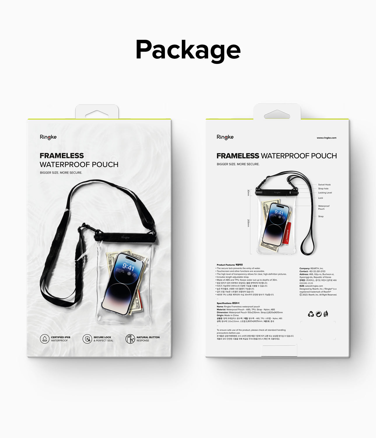 Ringke Waterproof Pouch Case | Frameless - One Touch Lock - tight seal to prevent water leakage - Large storage capacity