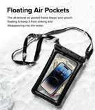 Banana / Black Floating Strap & Floating Waterproof Pouch | Waterproof phone pouch with air pockets on a white background