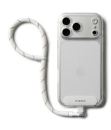 Holder Link Flow Hand Strap P-Type - Clear phone case with a white braided rope wrist strap attached to the bottom.