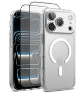 [Bundle] iPhone 17 Pro | Fusion Magnetic - iPhone 17 Pro | Fusion Magnetic - Clear phone case with magnetic ring and two screen protectors on a white background.