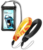 Banana / Black Floating Strap & Floating Waterproof Pouch | Floating waterproof pouch with a colorful strap on a white background