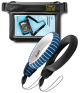 Navy Stripes / Black Floating Strap & Waterproof Sling Bag | Waterproof phone case with screen protector and Rangefi branded accessories on a white background
