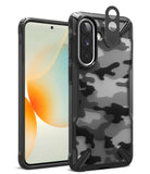 [Bundle] Galaxy A57 | Fusion-X - Camo phone case with a detached camera lens protector hovering above the triple camera array.