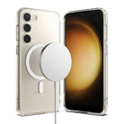 Galaxy S23 Plus Case | Fusion Magnetic Matte - Clear phone case on a gold Galaxy S23 Plus with a magnetic charging puck.