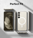 Galaxy S23 Case | Fusion Magnetic Matte - Multiple views of a clear phone case with a magnetic ring on a textured background.