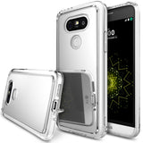 LG G5 | Mirror - Gold LG G5 phones in clear, reflective Ringke Fusion mirror cases against a geometric background.